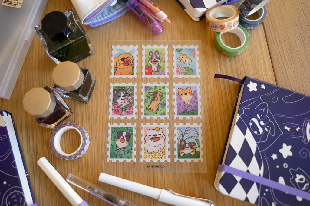 Floral Dog Stamps Clear Sticker Sheet