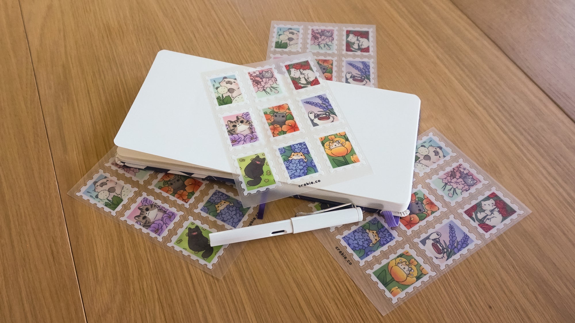 Floral Cat Stamps Clear Sticker Sheet